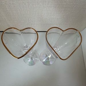 Two David Tutera Gold Heart Wedding Valentine Event Iridescent Champagne Glasses
